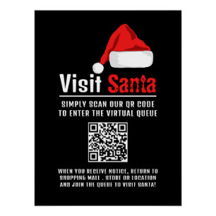 Santa Hat, Visit Santa, QR Code Queue Poster