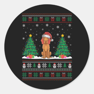 Santa Hat Vizsla Dog Christmas Tree Lights Ugly Sw Classic Round Sticker