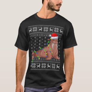 Santa Hat Walrus Xmas Lighting Ugly Walrus Christm T-Shirt