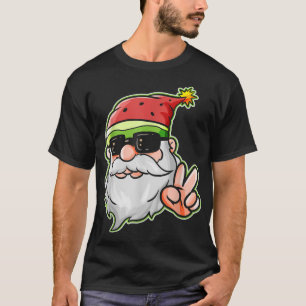 Santa Hat Watermelon Victory Sign Sunglass Christm T-Shirt