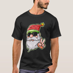 Santa Hat Watermelon Victory Sign Sunglass Christm T-Shirt