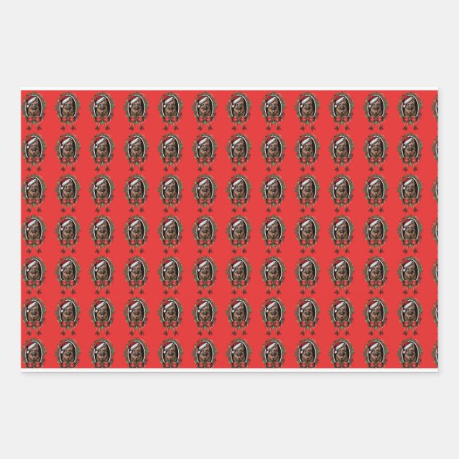 Santa hat wearing german shepherd wrapping paper sheet (Front)