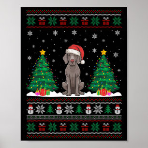 Santa Hat Weimaraner Dog Christmas Tree Lights Ugl Poster
