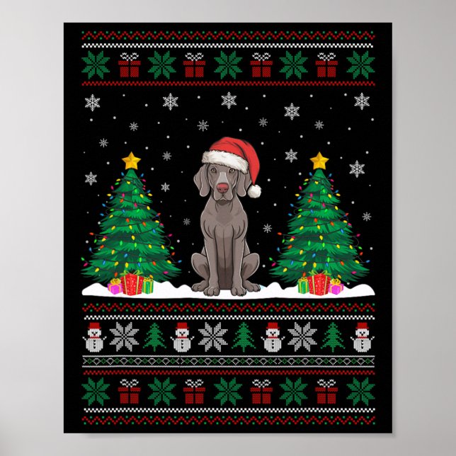 Santa Hat Weimaraner Dog Christmas Tree Lights Ugl Poster (Front)