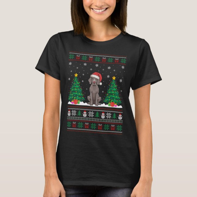 Santa Hat Weimaraner Dog Christmas Tree Lights Ugl T-Shirt (Front)
