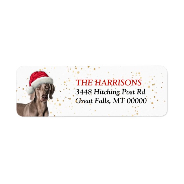 Santa Hat Weimaraner Dog Return Address (Front)