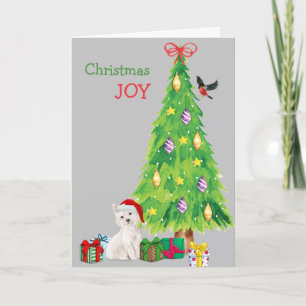 Santa Hat Westie and Holiday Tree