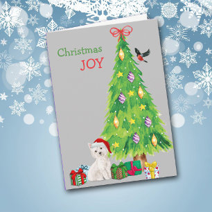 Santa Hat Westie and Holiday Tree Card
