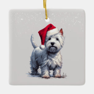 Santa hat Westie in the snow ornament
