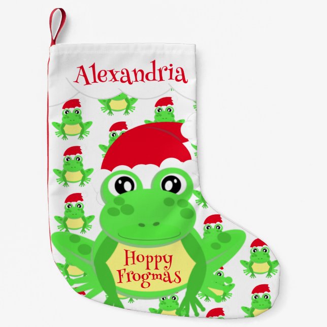 Santa Hat White Frog Cartoon Pattern Name Novelty Small Christmas Stocking (Front)