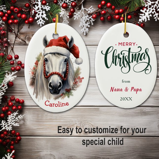 Santa Hat White Horse Christmas Ceramic Tree Decoration (Creator Uploaded)