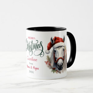 Santa Hat White Horse Christmas Mug