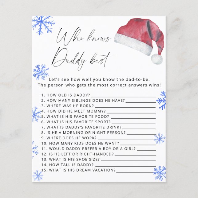 Santa hat - Who knows daddy best game (Front)