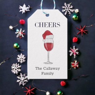 Santa Hat Wine Glass Cheers Personalised Holiday  Gift Tags