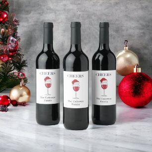 Santa Hat Wine Glass Cheers Personalised Holiday Wine Label