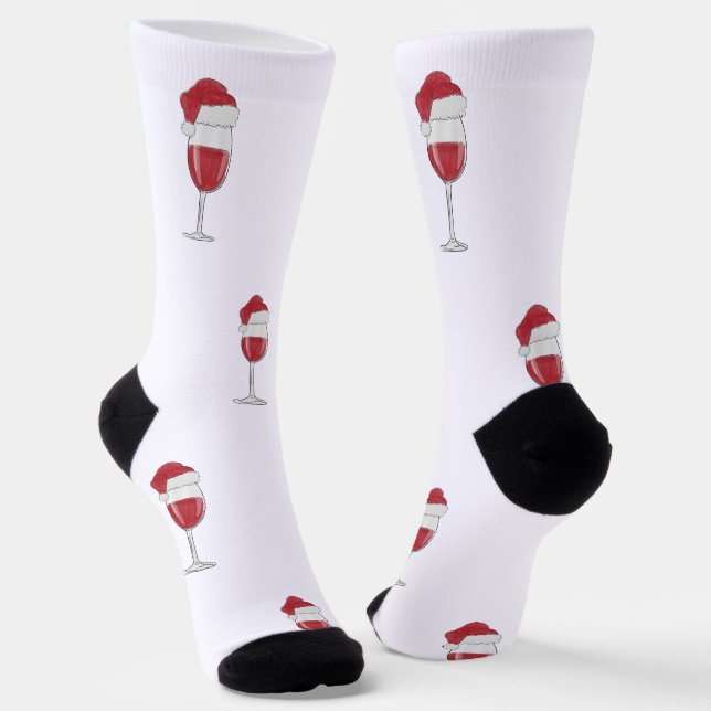 Santa Hat Wine Glass Holiday Gift Stocking Stuffer Socks (Angled)