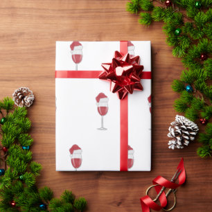 Santa Hat Wine Glass Holiday Party Wrapping Paper