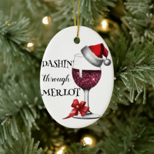 Santa Hat Wine Glass Ornament - Wine Lover Ceramic