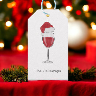 Santa Hat Wine Glass Personalised Holiday Party Gift Tags