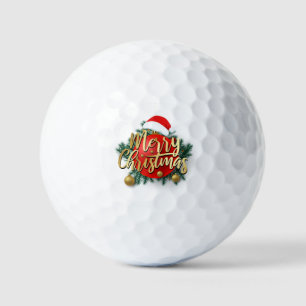 Santa Hat with text Merry Christmas Golf Balls