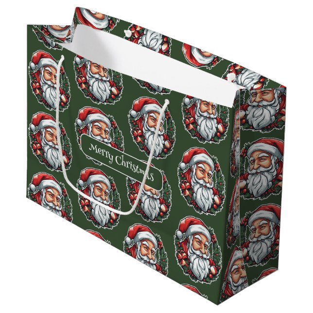 Santa hat with wreath -  large gift bag (Front Angled)