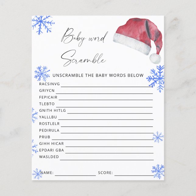Santa hat - word scramble baby shower game (Front)