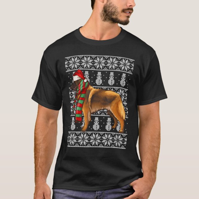 Santa Hat Xmas Belgian Tervuren Ugly Christmas T-Shirt (Front)