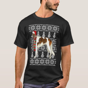 Santa Hat Xmas Borzoi Ugly Christmas T-Shirt