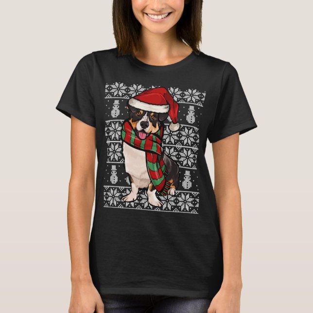 Santa Hat Xmas Cardigan Welsh Corgi Ugly Christmas T-Shirt (Front)