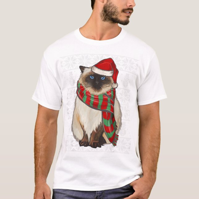 Santa Hat Xmas Himalayan Cat Ugly Chris T-Shirt (Front)