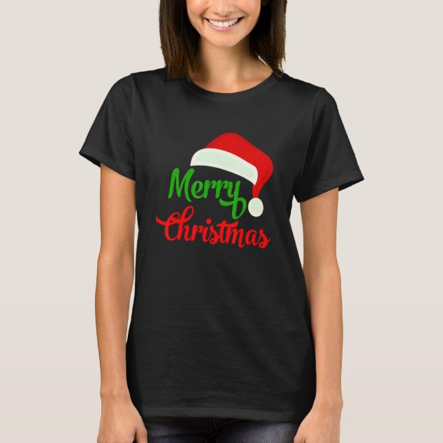 Santa Hat Xmas Lights Merry Christmas Family Party T-Shirt (Front)