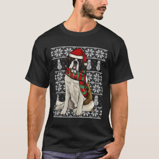 Santa Hat Xmas St Bernard Ugly Christmas T-Shirt