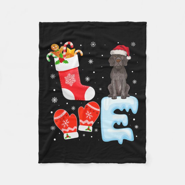 Santa Hat Xmas Stocking German Shorthaired Pointer Fleece Blanket (Front)