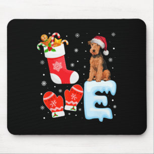Santa Hat Xmas Stocking Holiday Airedale Terrier D Mouse Mat