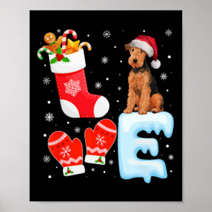 Santa Hat Xmas Stocking Holiday Airedale Terrier D Poster