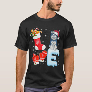 Santa Hat Xmas Stocking Holiday Alaskan Malamute D T-Shirt