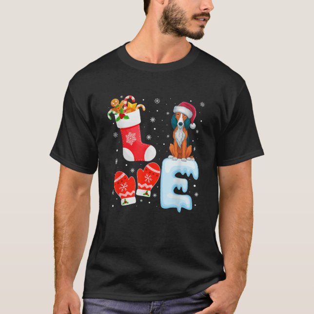 Santa Hat Xmas Stocking Holiday American Foxhound  T-Shirt (Front)