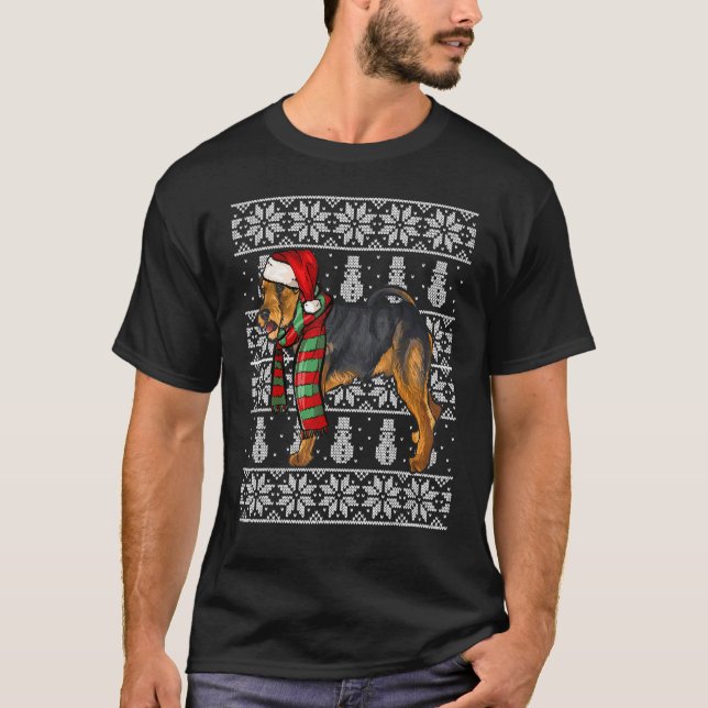 Santa Hat Xmas Welsh Terrier Ugly Christmas T-Shirt (Front)