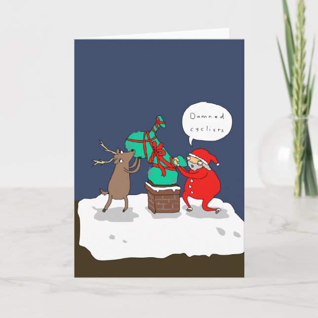 Santa Hates Cyclists | Funny Comic Christmas Card (Front)