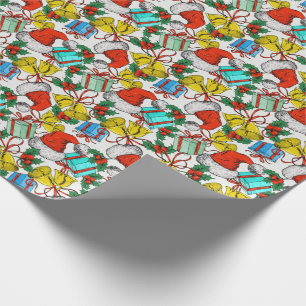 Santa Hats, Gifts and Bells Wrapping Paper