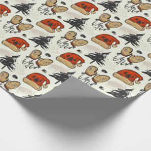 Santa Hats, Mittens and Trees Wrapping Paper