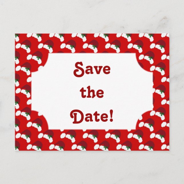 Santa Hats with Holly Save the Date Postcard (Front)