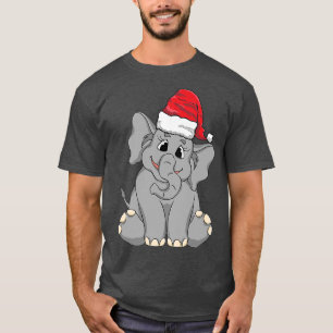 Santa HatWearing Cute Baby Elephant Funny Christma T-Shirt