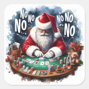 Santa Having Fun at a Festive Poker Table at Night Square Sticker
