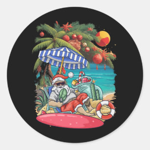 Santa Hawaiian Christmas Palm Tree Lights Xmas Sum Classic Round Sticker