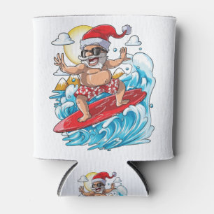Santa Hawaiian Surfing Christmas Summer Surf Hawai Can Cooler