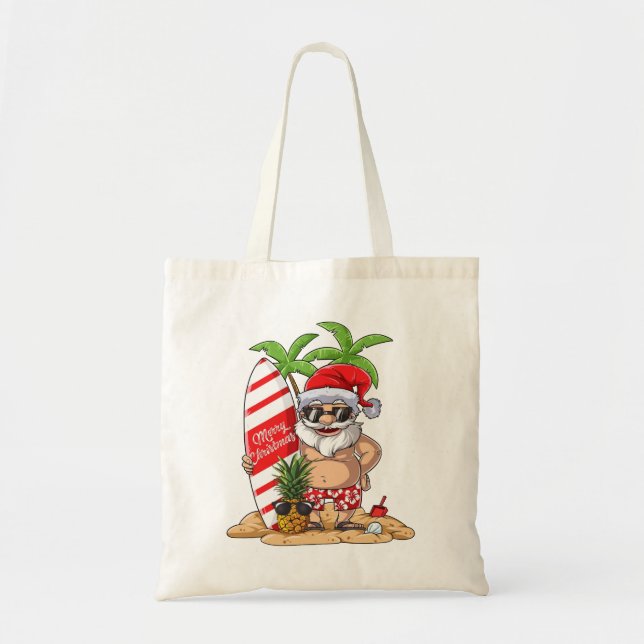 Santa Hawaiian Surfing Christmas Summer Surf Hawai Tote Bag (Front)