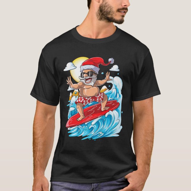 Santa Hawaiian Surfing T Shirt Christmas Summer Su (Front)