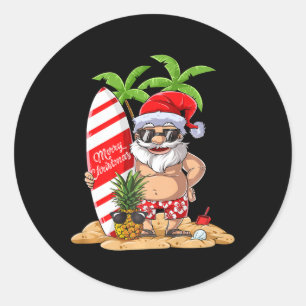 Santa Hawaiian Surfing T Shirt Christmas Summer Su Classic Round Sticker