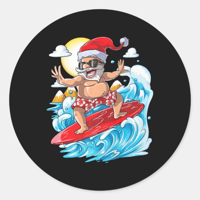 Santa Hawaiian Surfing T Shirt Christmas Summer Su Classic Round Sticker (Front)